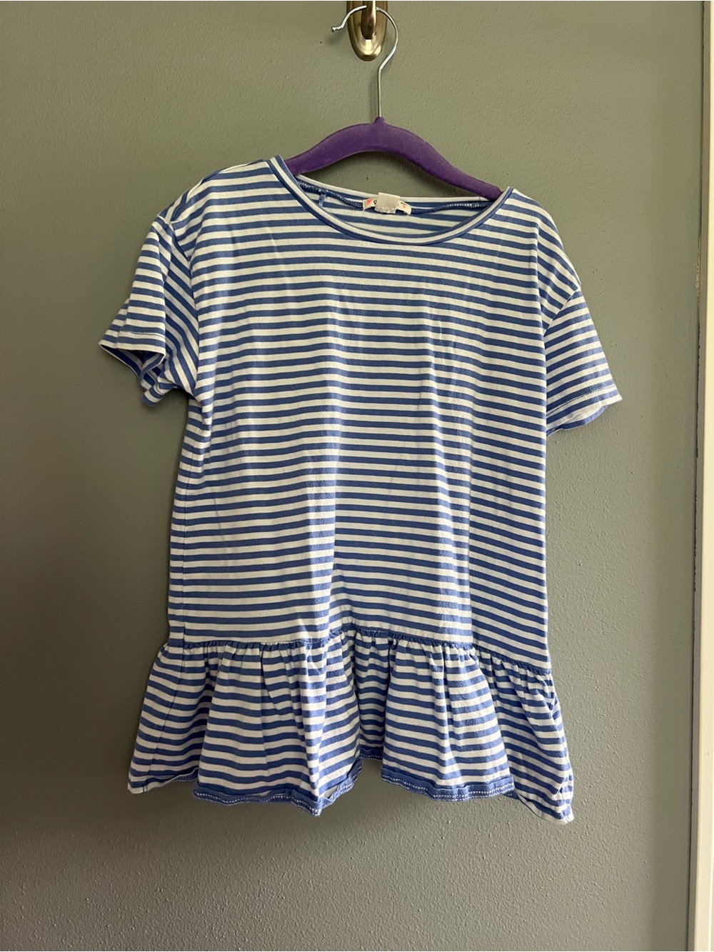 Girls Crewcuts Blue and White Striped Peplum Tee